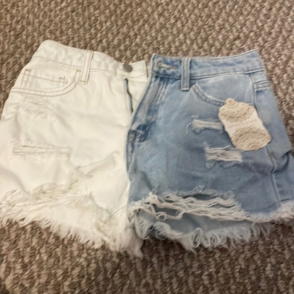 white and blue jean shorts